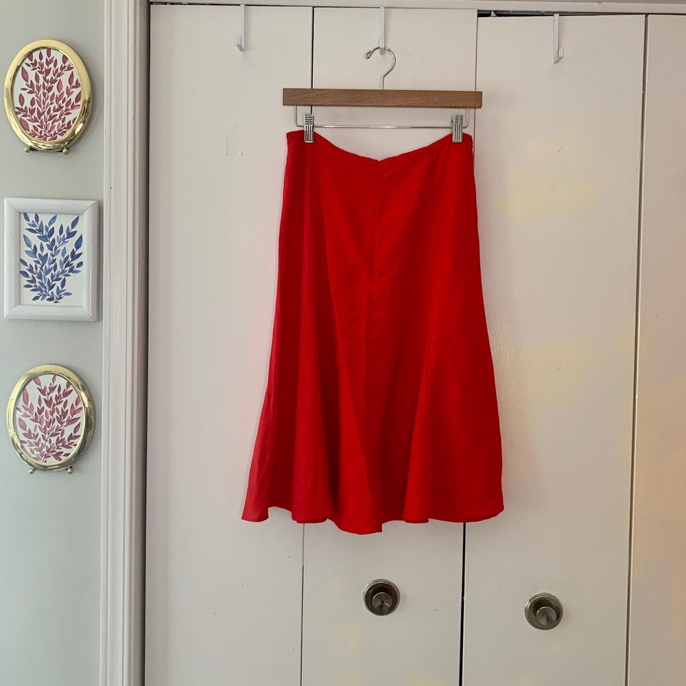 Vintage Red Linen Midi Skirt Size 8